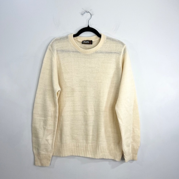 Vintage 80s cream mohair blend crew neck pullover sweater XL - Picture 3 of 11